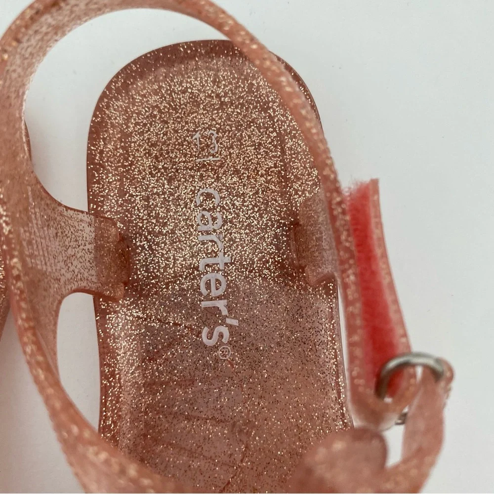 Carters Girls Pink Jelly Sandals With Flower Hook‎ And Loop Closure Size 13